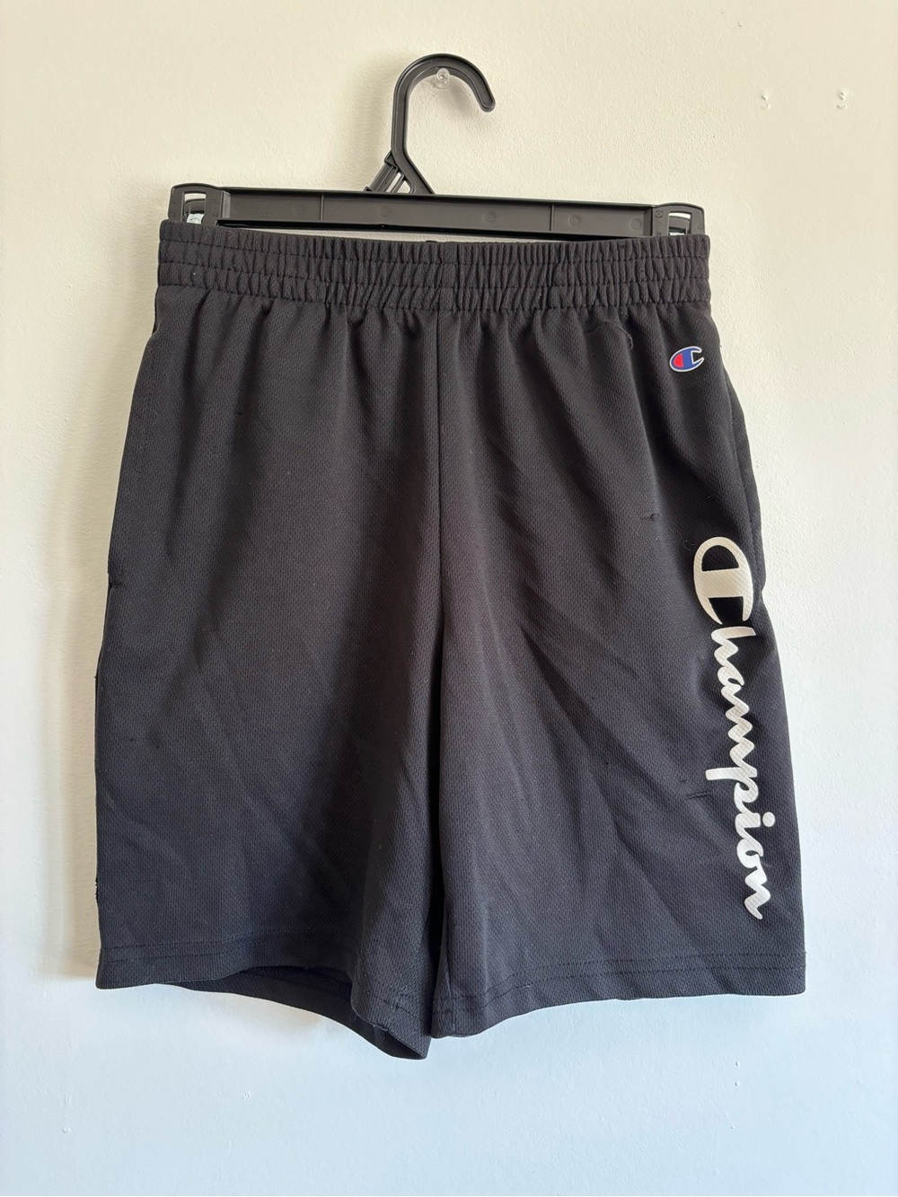 Champion Black Kids Athletic Shorts with Side Script Logo